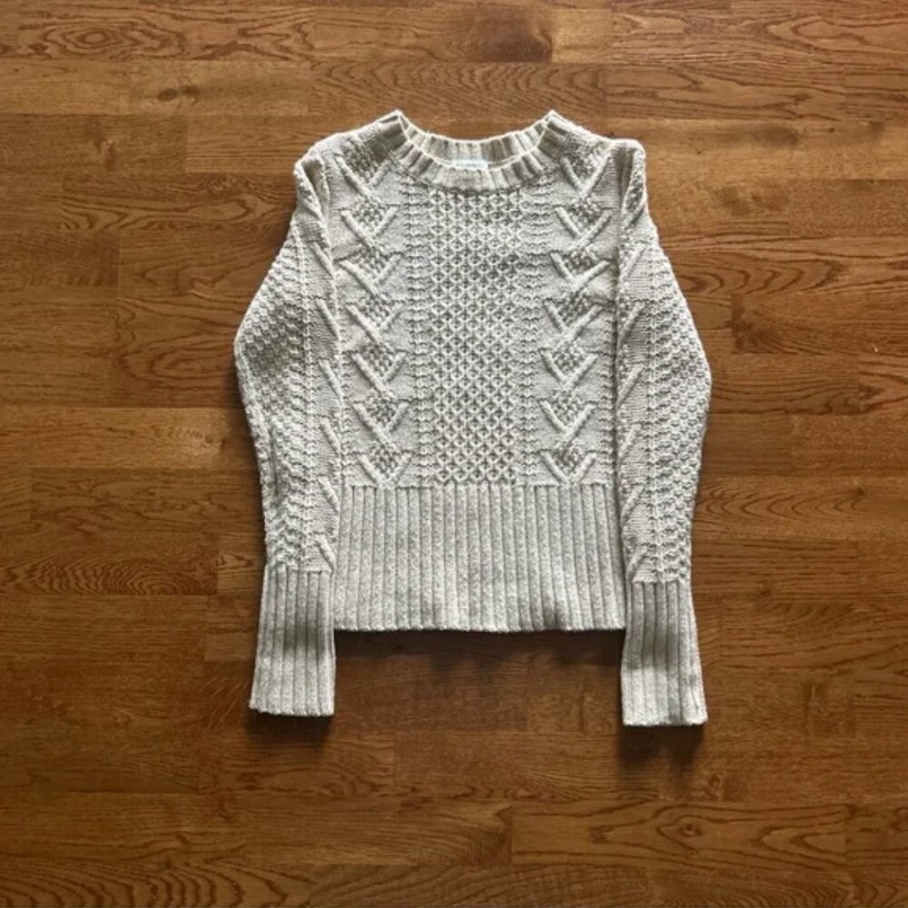 Gap Sweater Women XS Pullover Cable Knit Crew Soft Cozy Cream Ivory Beige Wool